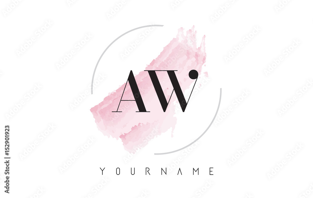 AW A W Watercolor Letter Logo Design with Circular Brush Pattern. - obrazy, fototapety, plakaty 