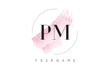 PM P L Watercolor Letter Logo Design with Circular Brush Pattern.