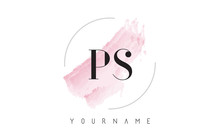 PS P S Watercolor Letter Logo Design With Circular Brush Pattern.
