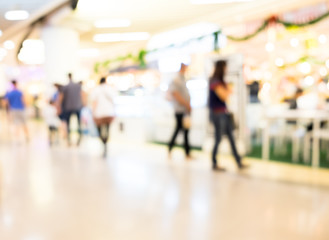 Poster - blurred background of shopping mall with customer walking in front of  store with bokeh light
