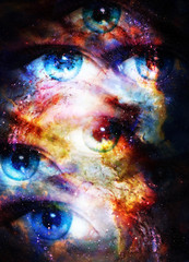 Leinwandbilder - Woman eyes in cosmic background. Painting and graphic design.