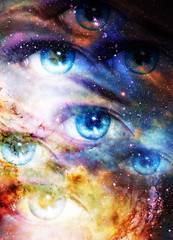 Leinwandbilder - Woman eyes in cosmic background. Painting and graphic design.