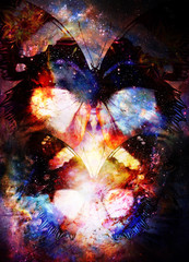 Leinwandbilder - butterfly in cosmic space. Color cosmic abstract background.