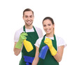© Africa Studio - Cleaning service team in green aprons on white background