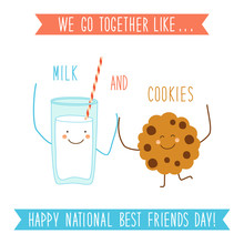 Cute Unusual National Best Friends Day Card As Funny Hand Drawn Cartoon Characters And Hand Written Text