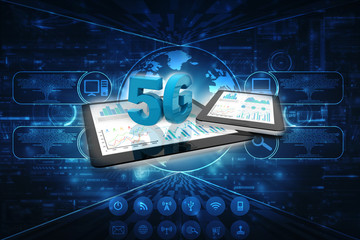 Poster - 3d rendering 5G Network 5G Connection with data

