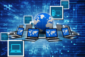 Poster - 3d rendering technology laptop network
