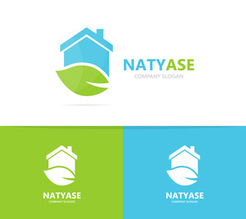 Poster - Vector of real estate and leaf logo combination. House and eco symbol or icon. Unique organic and rent logotype design template.