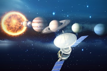Wall Mural - composite image of vector image of 3d solar satellite