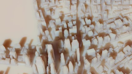 Poster - 3d rendered city view with camera movement. Detailed cityscape background with shadows and slow moving sun.
