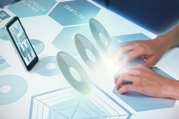 Poster - Composite image of hand typing on invisible keyboard