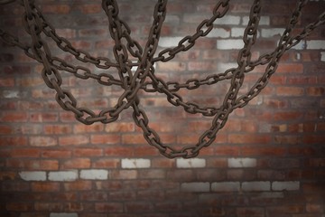 Poster - composite image of 3d image of linked metallic chains hanging
