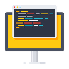 Computer science concept with monitor PC and program window, vector illustrations in flat style