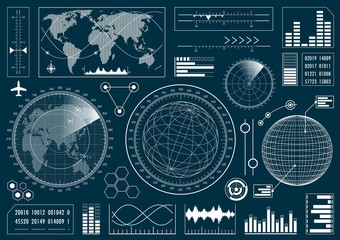 Leinwandbilder - Set of futuristic user interface HUD. Infographic design elements and radar screens. Vector illustration.