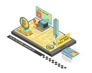 Canvas Print - Call Taxi By Gadget Isometric Design