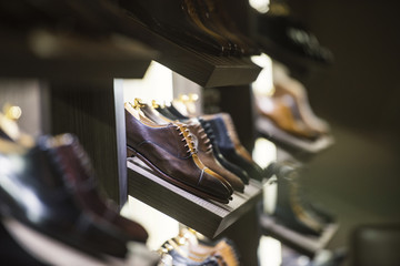 Men shoes in a luxury store in Paris.