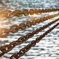 Poster - composite image of row of 3d rusty metal chains