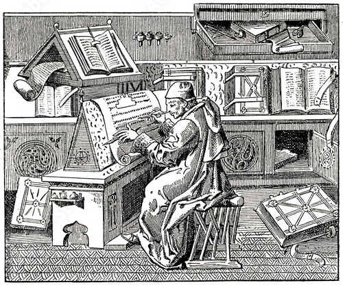Fotomural Burgundian author Jean Miélot writing his compilation of the Miracles of Our Lad