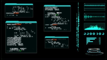 Poster - 4k hacker user inter face with random text window code percent load for cyber technology futuristic 