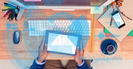 Poster - Image of businessman holding tablet PC