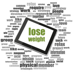 Poster - Text lose weight. Social concept . Tablet Pc. Word cloud collage
