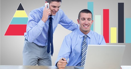 Fototapete - Businessmen using technologies against graphs