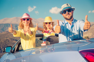 Poster - Happy family travel by car in the mountains