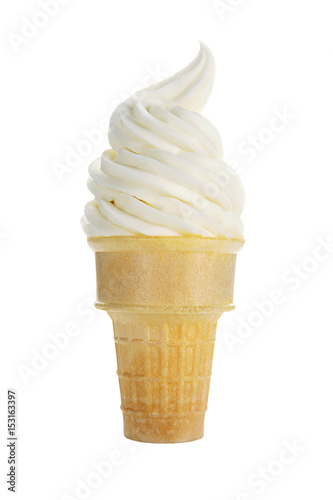 Fotografie, Obraz Vanilla Soft Serve Ice Cream or Frozen Yogurt in Wafer Cone