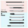 Set of pencils and pens , vector, illustration