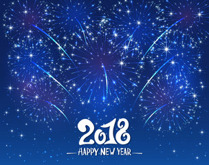 Sticker - Happy New Year 2018 and blue sparkle firework