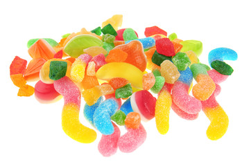 Sticker - Tasty and colorful jelly candies on white background