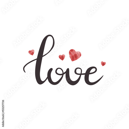 Fotomural Vector letras manuscritas aisladas Amor y corazones lindos sobre fondo blanco