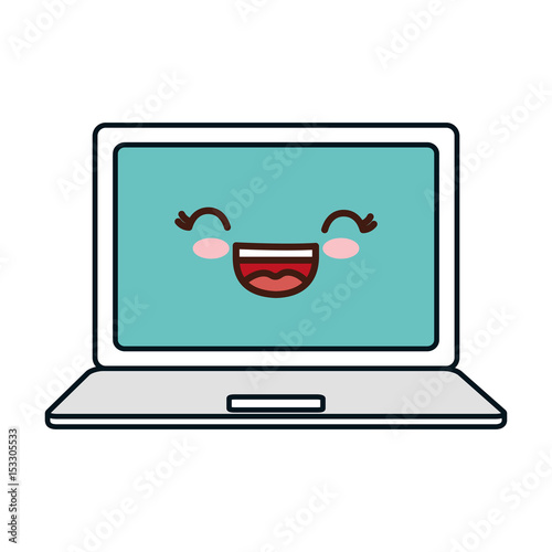 kawaii laptop computer icon over white background. vector illustration ...