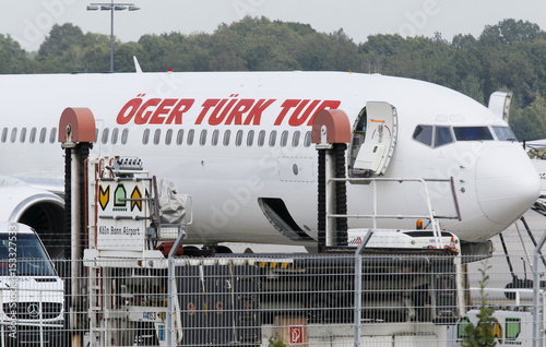 An Aircraft Of The Oeger Tuerk Tur Airlines Stands On The Tarmac