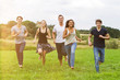 © pictworks - gruppe junger leute rennt über eine wiese im sommer