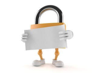 Poster - Padlock character with blank sheet of paper