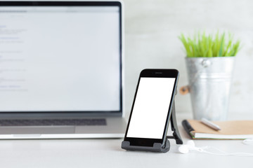 Aufkleber - phone mobile showing white blank screen on work desk