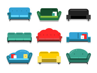 Poster - Furniture couches and sofa. Flat style vector illustrations