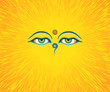 Graphic illustration of Buddha's eyes.
