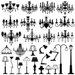 Sticker - Home and outdoor lightning, lamps and chandeliers vector set