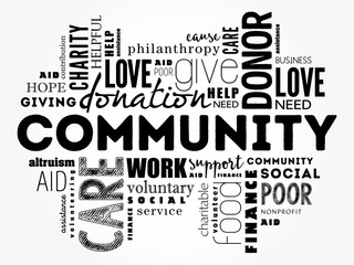 Community word cloud collage, social concept background