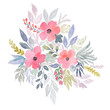 Watercolor floral bouquet. Flowers bouquet of wildflowers. Tender watercolor illustration for wedding design. Pink flowers
