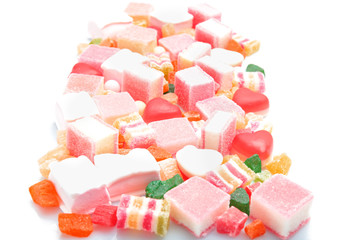 Sticker - Tasty and colorful jelly candies on white background