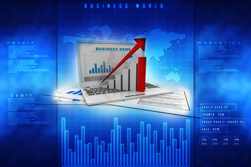 Poster - 3d illustration business graph on a laptop