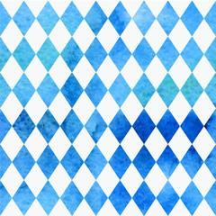 Oktoberfest bavarian watercolor aquarelle traditional blue white beautiful background pattern. Bavarian traditional seamless with watercolor blue rhombus background. Vector illustration. EPS 10