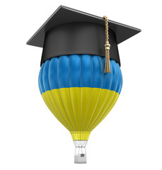 Poster - Hot Air Balloon with Ukrainian flag and Graduation cap. Image with clipping path