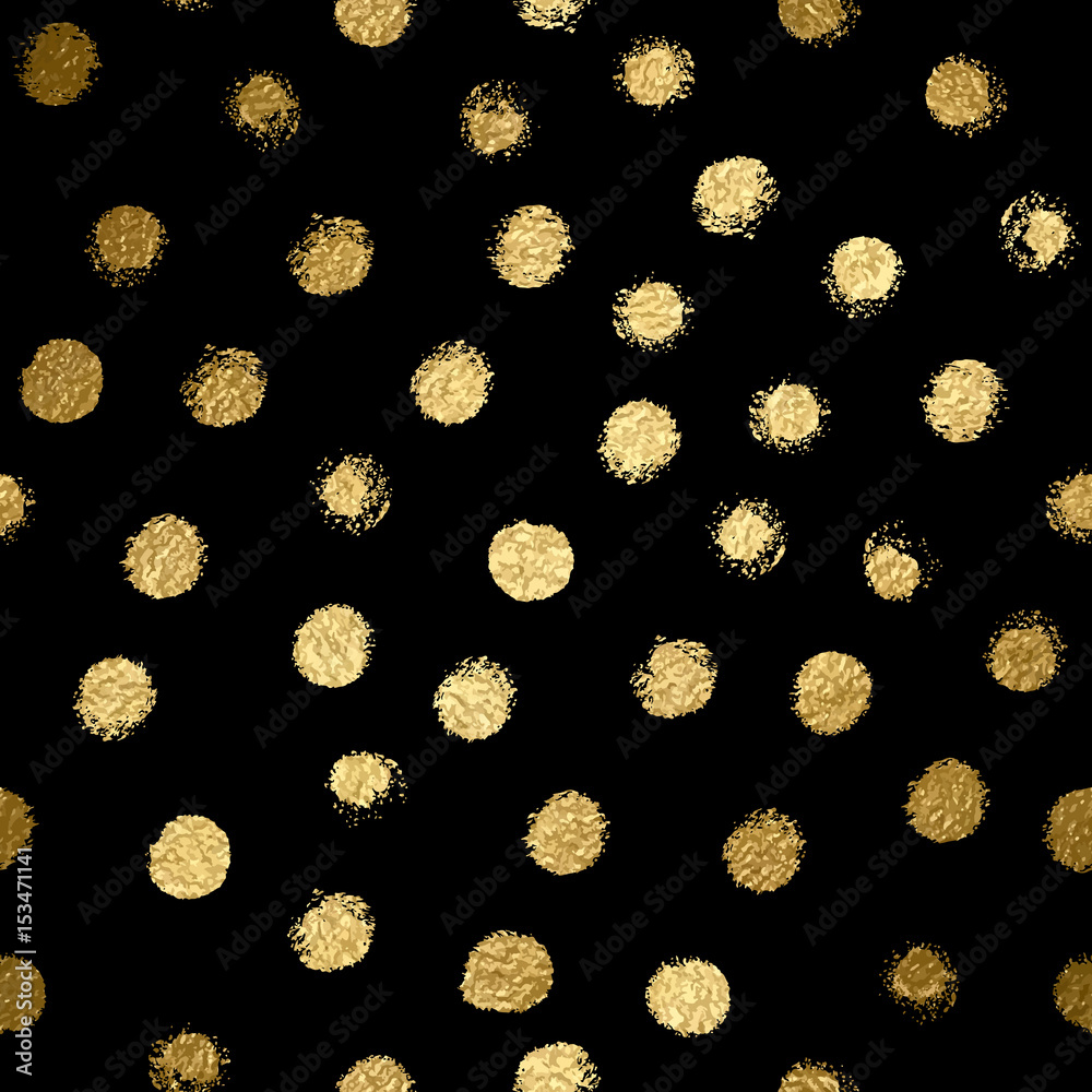 Seamless pattern with gold painted dots on the black backgrounds Stock ...