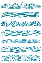 Set Of Wavy Borders. Hand Drawn Abstract Waves On White. Vector Illustration