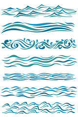 set of wavy borders. hand drawn abstract waves on white. vector illustration