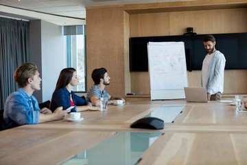Wall Mural - Man giving presentation to her colleagues in conference room